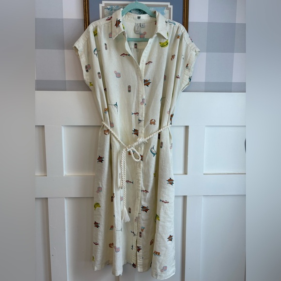 Joie Cream Dress with Nautical Accents and Rope Belt Size Large - Picture 8 of 8